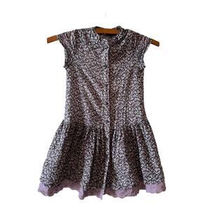 Vintage 80s Girls Dark Floral Cotton Snap front Cap Sleeve Dress 5